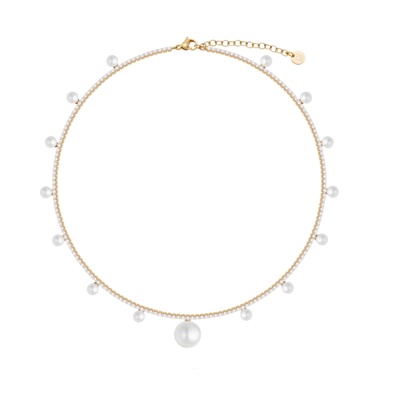 Collana Donna Liujo LJ3021 Tennis Acciaio Oro con Perle