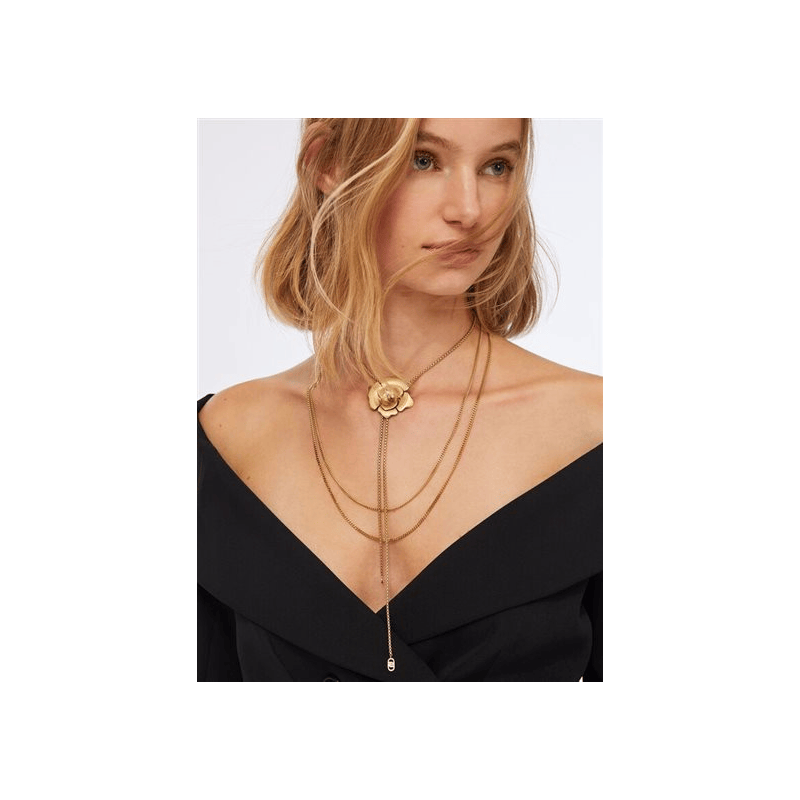 Collana Donna Liujo LJ3078 in Acciaio Oro con Fiore e Perle