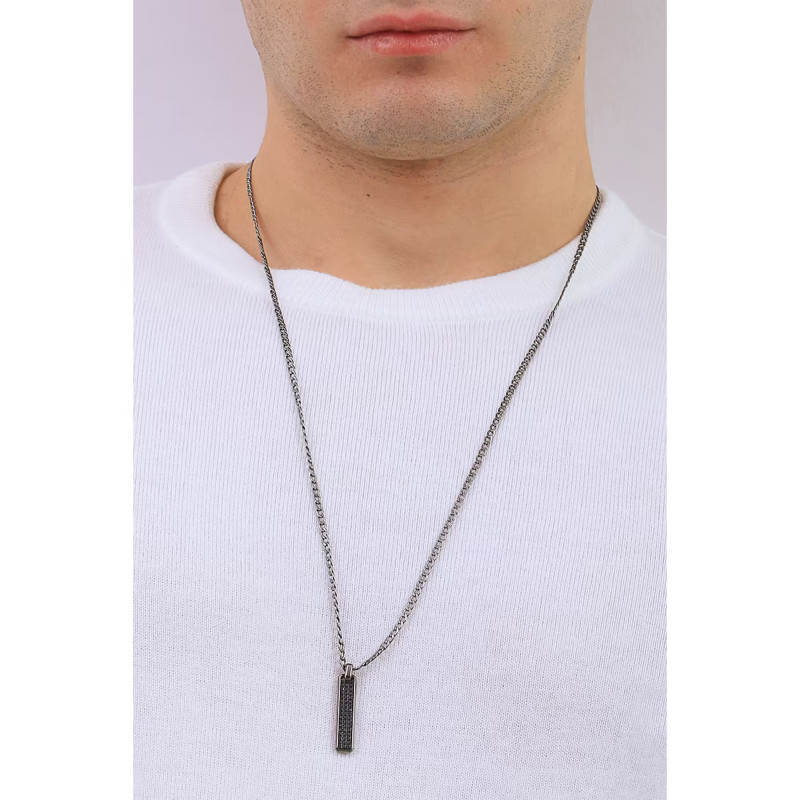 Collana Uomo Brosway Ink BIK113 in Acciaio Colore Nero con Zirconi
