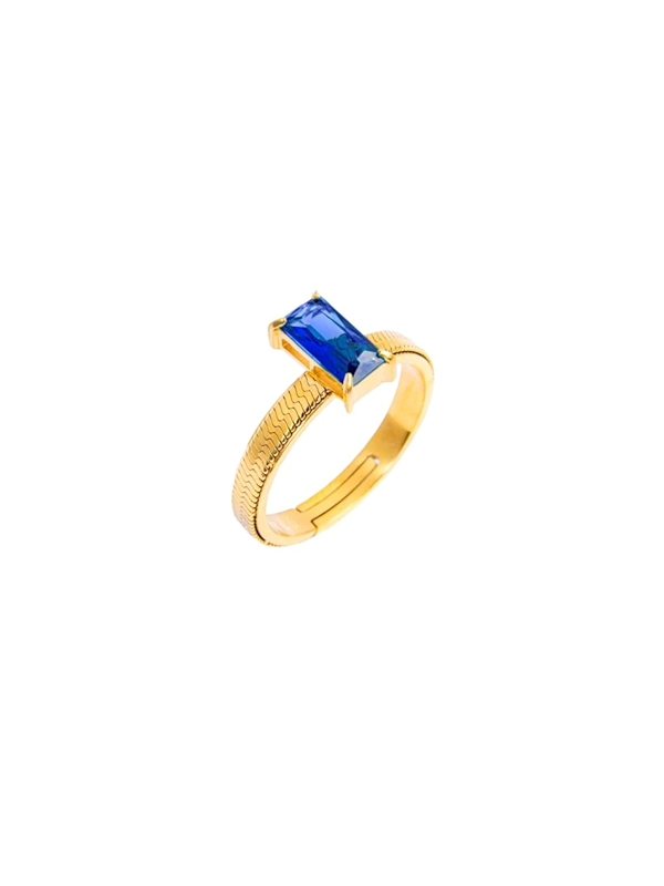 Anello Donna Marlù Sparkless 31AN0003GB-M in Acciaio Pvd Oro Con Cristallo Blu