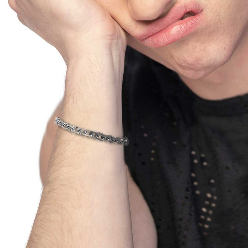 Bracciale Uomo Marlù 30BR0027 Catena Acciaio Silver e Nero