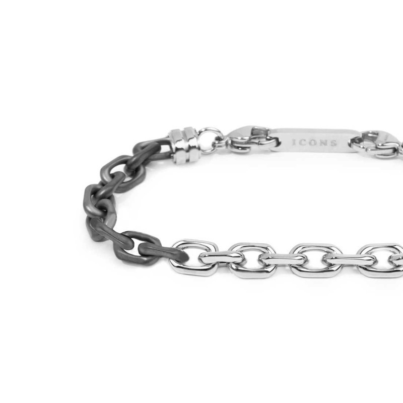 Bracciale Uomo Marlù 30BR0027 Catena Acciaio Silver e Nero