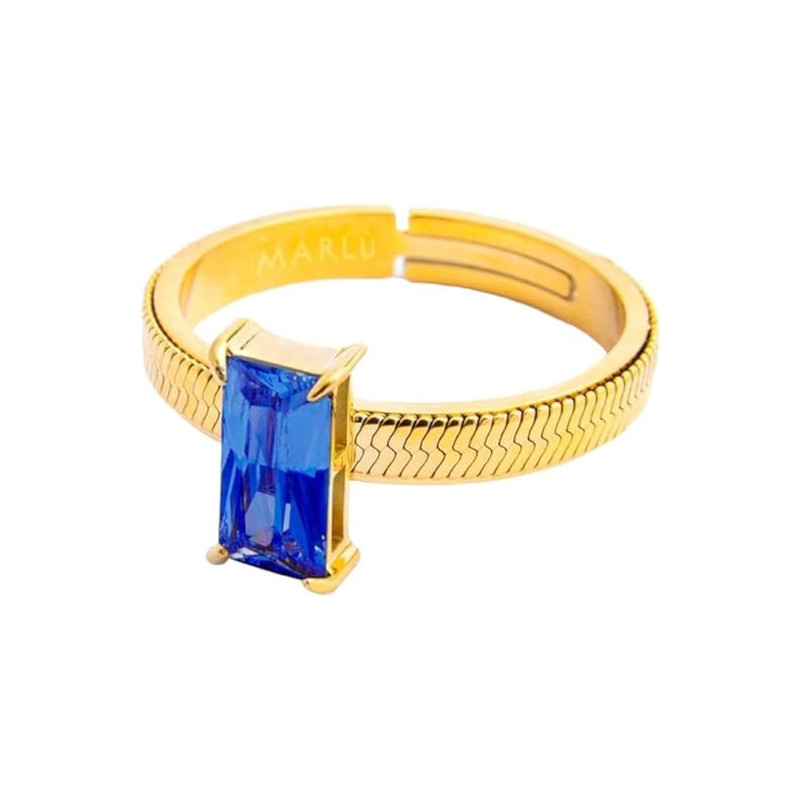 Anello Donna Marlù Sparkless 31AN0003GB-M in Acciaio Pvd Oro Con Cristallo Blu